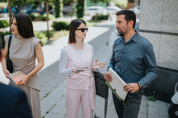 People engage in a strategic discussion outdoors, illustrating teamwork and communication in a...