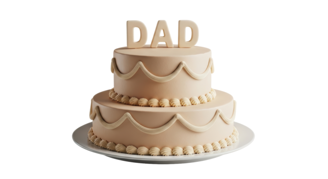 Isolated two tiered cake with the word DAD decoration on top for Fathers Day celebration