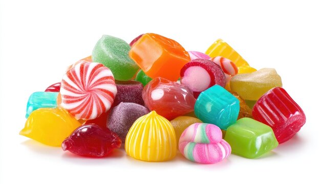 Colorful candy pile on white background