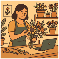 Florist Arranging Bouquet &ndash; Small Business Workspace