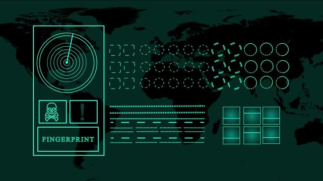 Advanced cyber security interface featuring world map and digital elements, perfect for illustrating technology, security, and global network themes with a modern touch. - Powered by Adobe