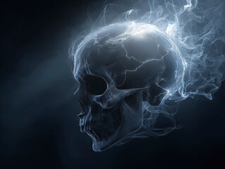 Fototapeta premium Glowing Smoky Skull in Dark Mysterious Background