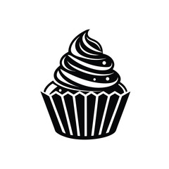 Vector illustration of cupcakes with chocolate and cream decoration on white background