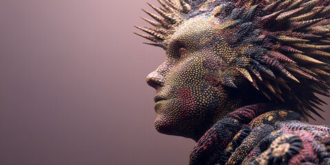 Fantasy Humanoid with Intricate Spiked Armour and Textured Skin, Surreal Character Portrait for Sci-Fi Artwork,