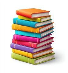 Stacked colorful books against white background.  Realistic illustration