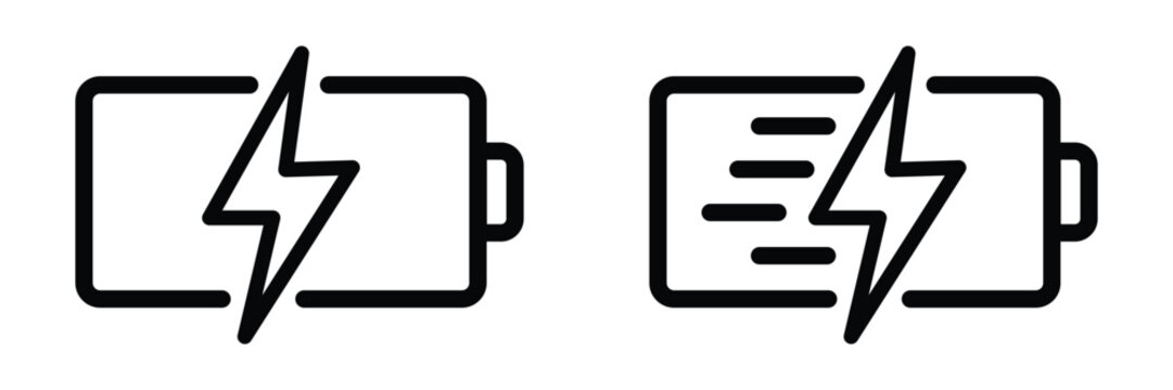 Fast charging icon. Battery charge symbol with normal and quick speed sign. Transparent vector
