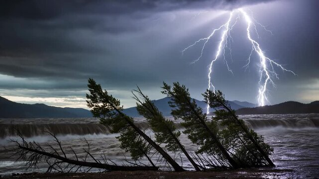 Heavy Rain Falling on Earth with Storm Clouds Above