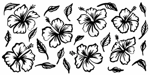 Hand-drawn black ink doodles of simple flowers.