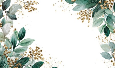 Floral frame with teal and gold leaves