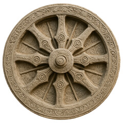 Naklejka premium Intricate Stone Wheel Design with Ornate Patterns and Radiating Spokes