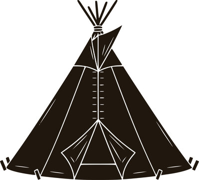 Brown canvas teepee tent vector illustration camping shelter outdoor adventure gear tribal dwelling icon isolated eps graphic