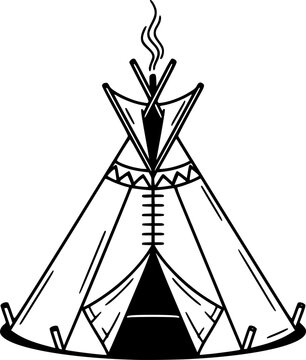 Brown canvas teepee tent vector illustration camping shelter outdoor adventure gear tribal dwelling icon isolated eps graphic