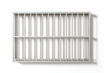 Light gray, rectangular,  gridded frame.  A simple,  minimalist structure with  vertical bars,  suggesting confinement or organization
