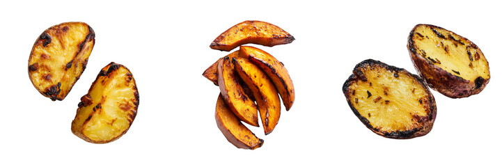 Grilled sweet potatoes on a transparent background food photography culinary art studio setting
