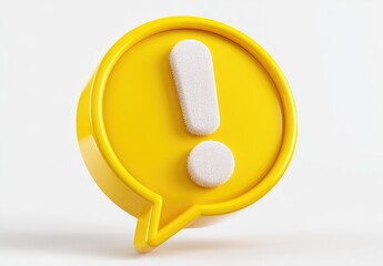 3D rendered yellow speech bubble with white exclamation point