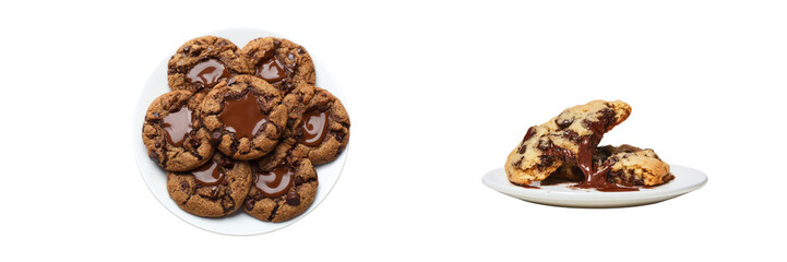 Delicious chocolate chip cookies on transparent background culinary art studio setting