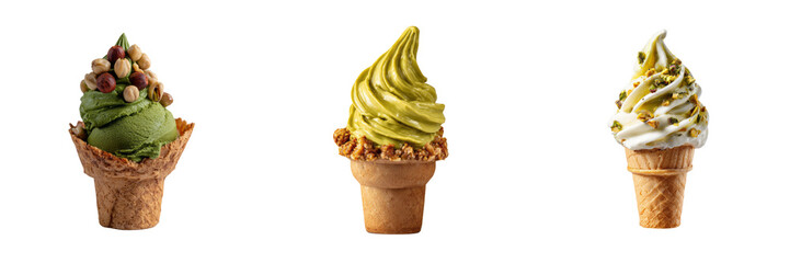 Delicious ice cream cones dessert showcase transparent background gourmet treats studio view