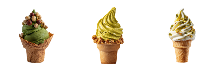 Delicious ice cream cones dessert showcase transparent background gourmet treats studio view