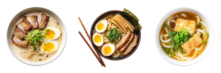 Delicious ramen bowls food photography transparent background culinary art gourmet view