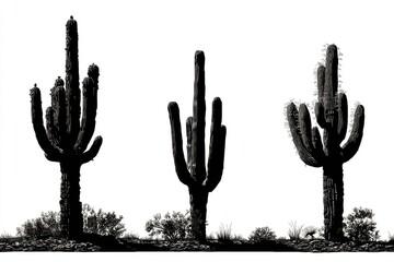 Silhouette of three saguaro cacti