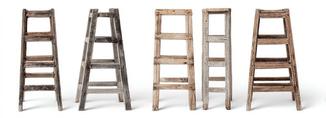 Four rustic wooden step ladders