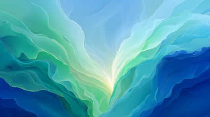 Abstract Watercolor Waves: An abstract watercolor painting showcasing a flowing arrangement of turquoise, blue, and light green, reminiscent of dynamic water waves and the serene beauty of nature.
