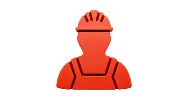 Isolated red silhouette of construction worker wearing safety helmet and overalls icon