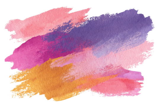 Abstract pale pastel watercolor paint brush stroke flow texture PNG transparent background isolated graphic resource. Muted mixed pink, purple, orange color art shape design