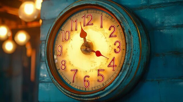selective focus large round vintage clock at the train station