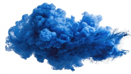 Vibrant blue ink clouds against white background