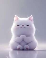 Meditating White Kitten with Paws Together
