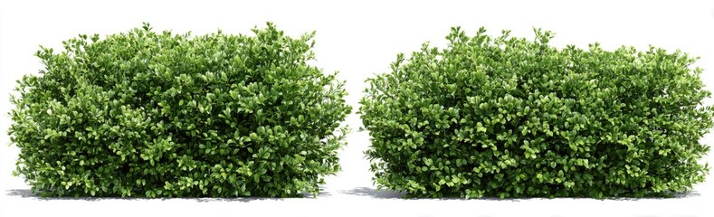 Obraz premium Two dense, boxy, green hedges against a white background