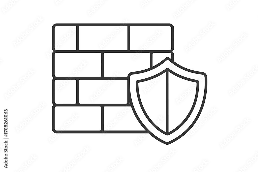 Poster firewall security concept with brick wall and shield. network protection, data defense system. cyber
