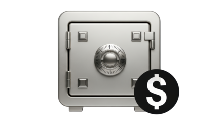 Isolated financial safe with dollar sign symbolizing money savings, secure investing