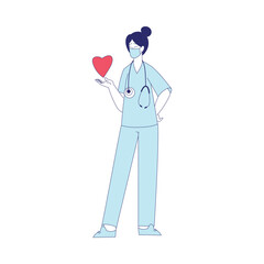 Medicine with Woman Doctor in Mask Standing with Stethoscope Vector Illustration
