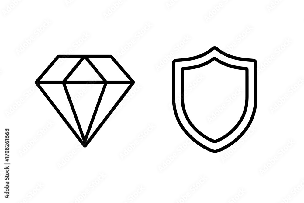 Poster diamond and shield line icon set. vector symbols for security, protection, and value. concepts for i
