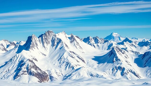 Jagged, snow-covered peaks of the Sentinel Range in Antarctica's Ellsworth Mountains, Mount Vinson visible in distance,  wilderness,  view
