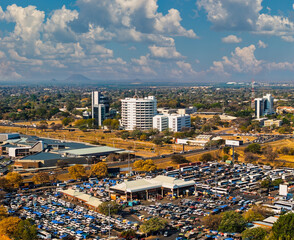 aerial view of Gaborone, CBD ,bus rank station transportation , shopping malls and government...