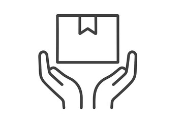 Lightning bolt symbol in battery above open hands outline icon, energy power charge concept, electric protection safety vector, design element for apps, web, advertisement, technology illustration