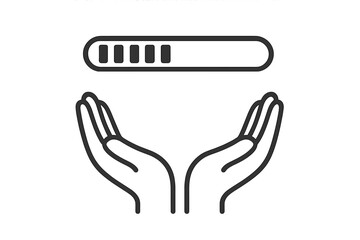 Obraz premium Minimalistic open hands holding a loading bar icon, outline style vector illustration for web design, apps, social media, banners, UI elements, modern graphic concept