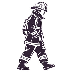 Brave Firefighter Walking Illustration