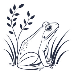 Frog in Grassy Surroundings Line Art Illustration