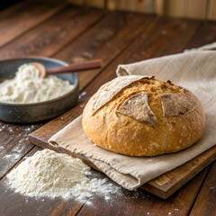 Homemade whole grain rye bread on a wooden board