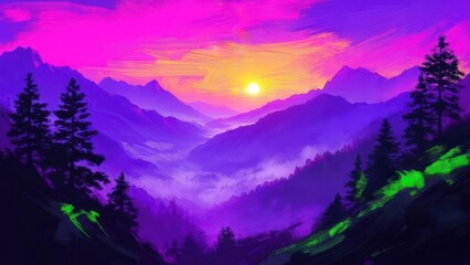 Vibrant sunset over misty mountain valley (1)