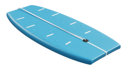 Isolated blue surf board with leash attached and stripe design for water sports enjoyment