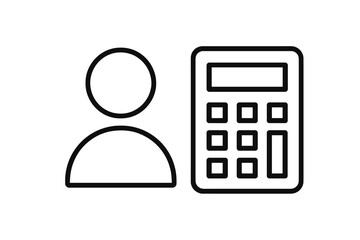 Minimalistic User Icon with Calculator Symbol. Simple Person Outline and Calculator Vector. Business, Finance, Account Management Concept. Web, App, Social Media Graphic Design.