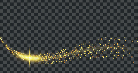 Abstract shiny golden wavy design creates a luxurious frame effect. Shining gold dust and soft glow of reflections add a festive atmosphere. Bokeh effect and sparkling confetti create a sparkling.