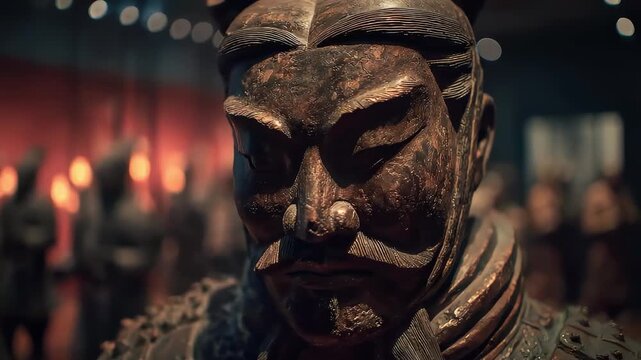 Close-up of Qin Shi Huang's Terracotta Army Sculptures Gaze at History