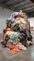Mountain of Colorful, Folded Laundry in a Warehouse