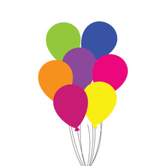 Balloons in cartoon flat style. Bunch of balloons. Colored balloons in simple style.